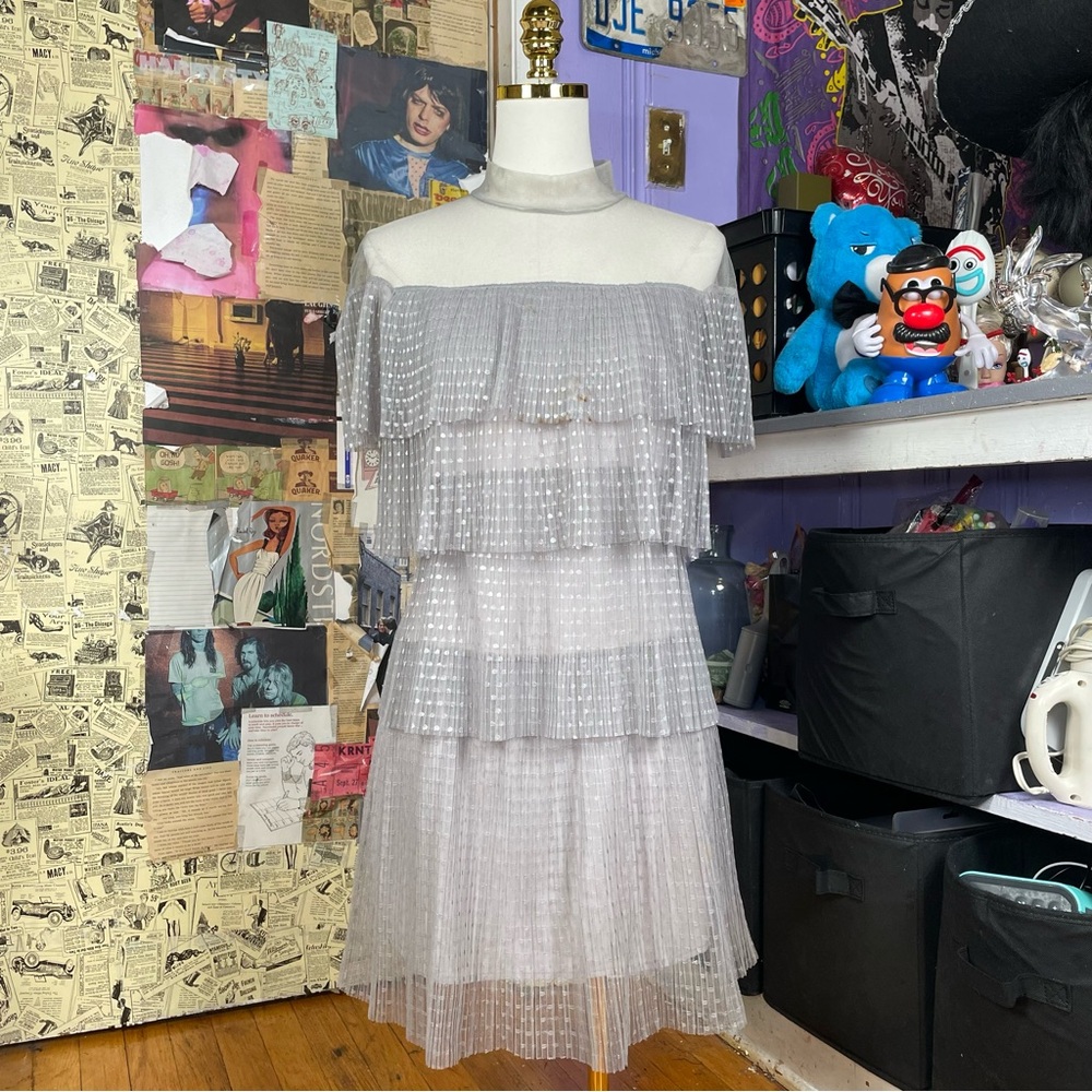 Glamorous Silver Tiered Tulle Dress